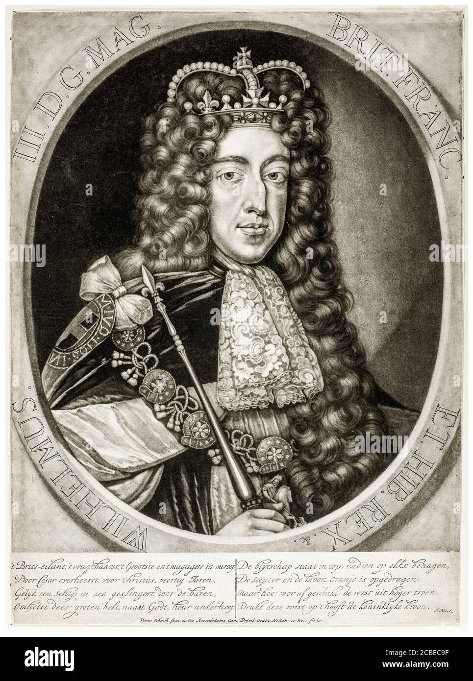 William III (1650-1702), roi d'Angleterre, gravure de portrait par Pieter Schenk, 1690-1699 Banque D'Images