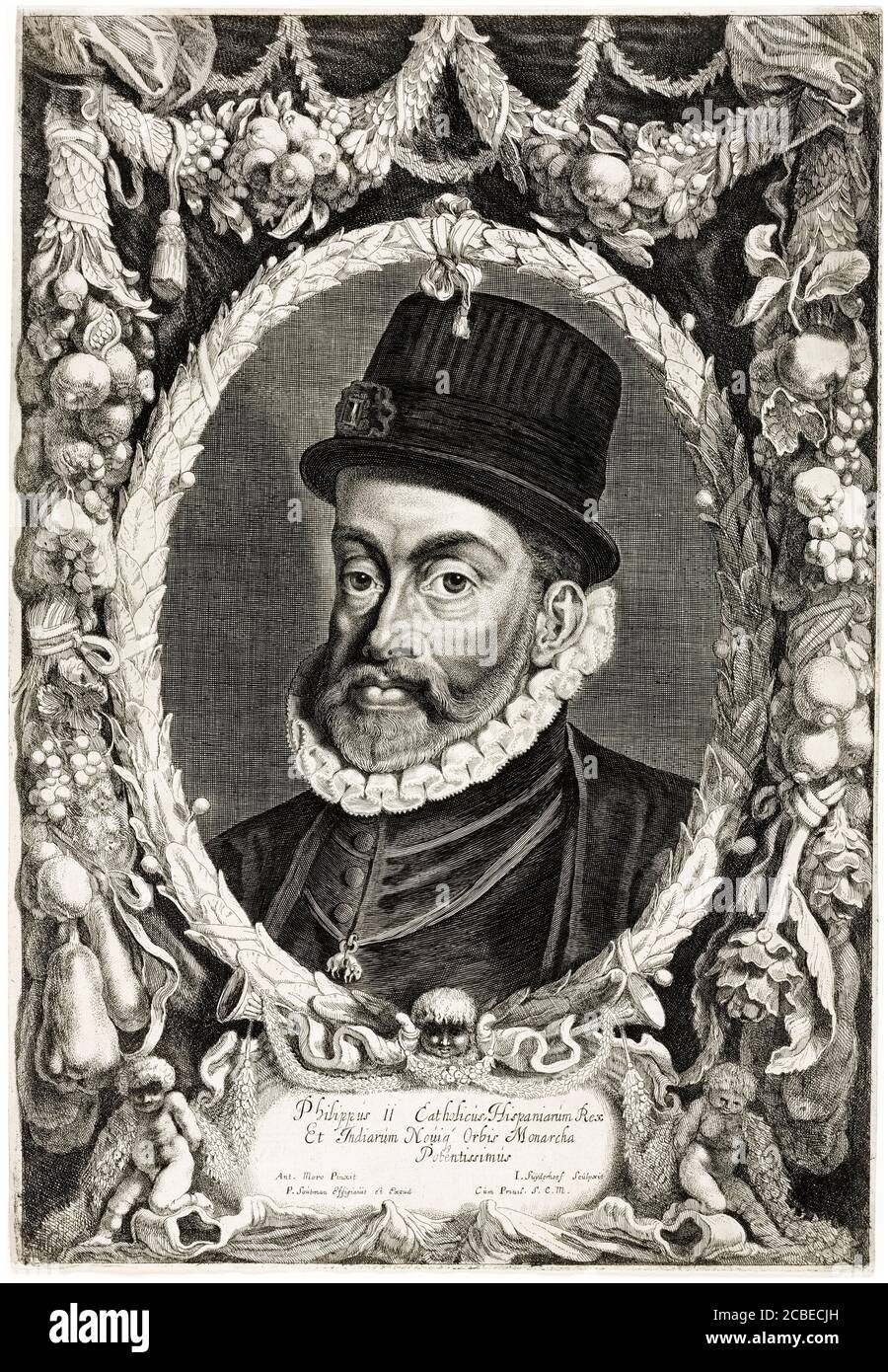 Philippe II (1527-1598), roi d'Espagne, gravure de portraits de Jonas Suyderhoef, 1644 Banque D'Images