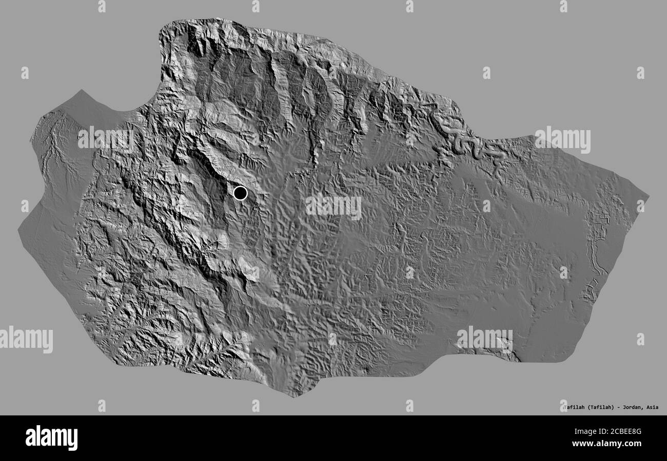 Forme de Tafilah, province de Jordanie, avec sa capitale isolée sur un fond de couleur unie. Carte d'élévation à deux niveaux. Rendu 3D Banque D'Images