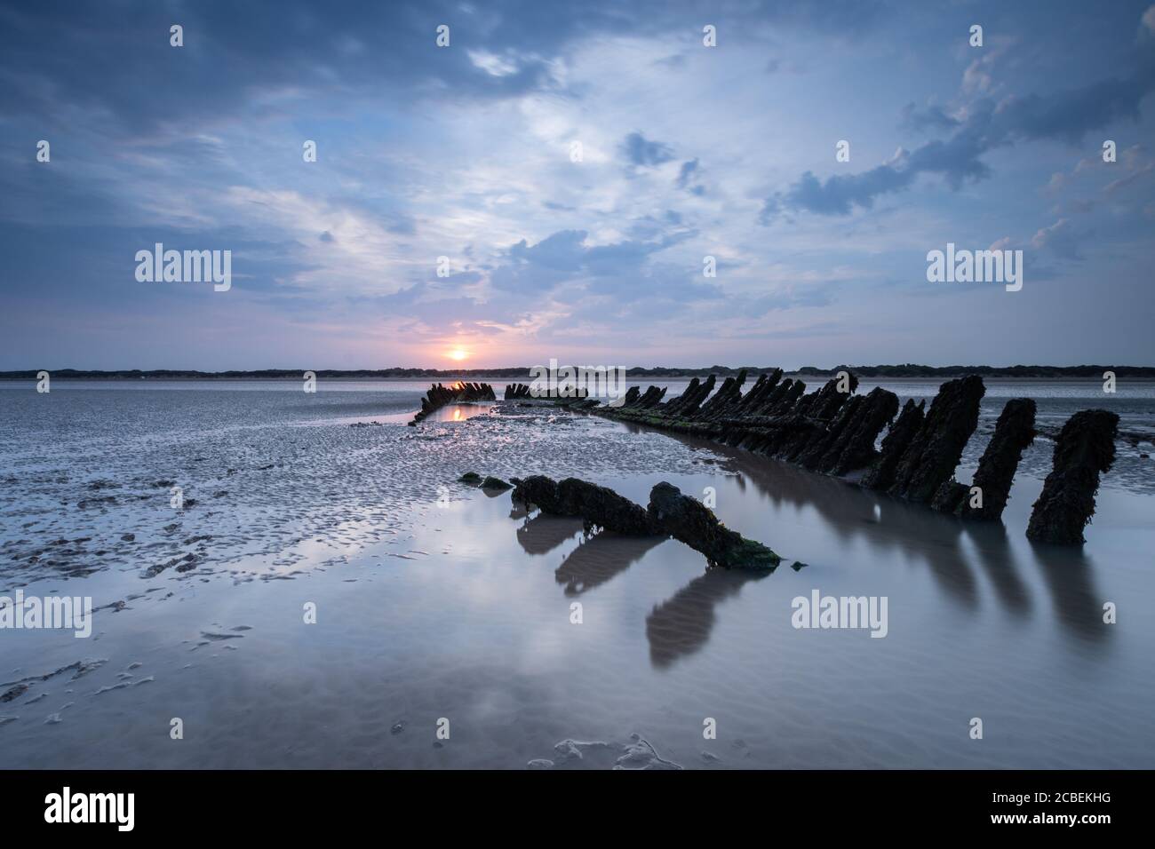 SS Nornen épave de navire, Burnham on Sea au lever du soleil Banque D'Images