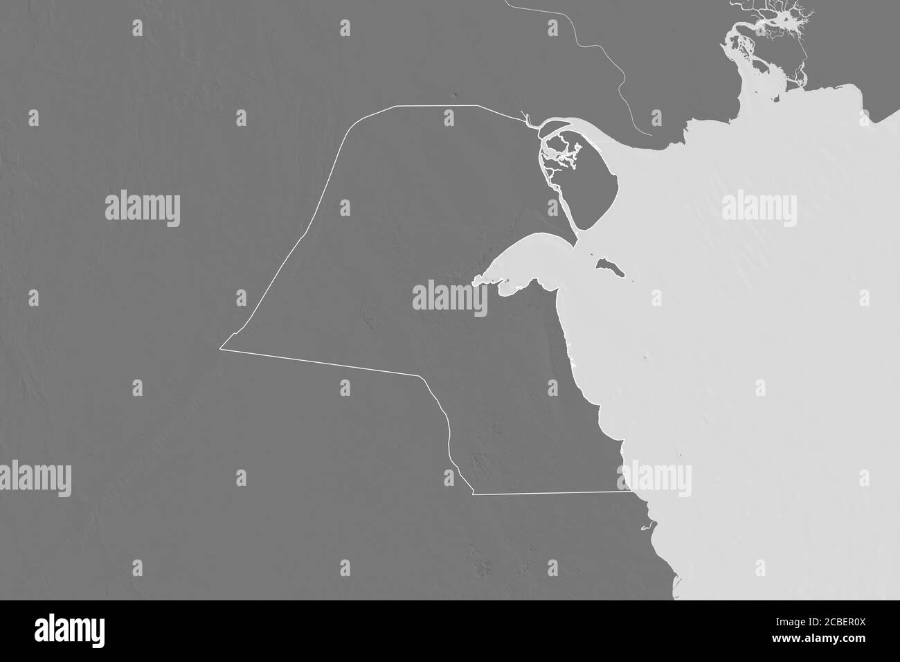 Zone étendue du Koweït exposé. Carte d'élévation à deux niveaux. Rendu 3D Banque D'Images