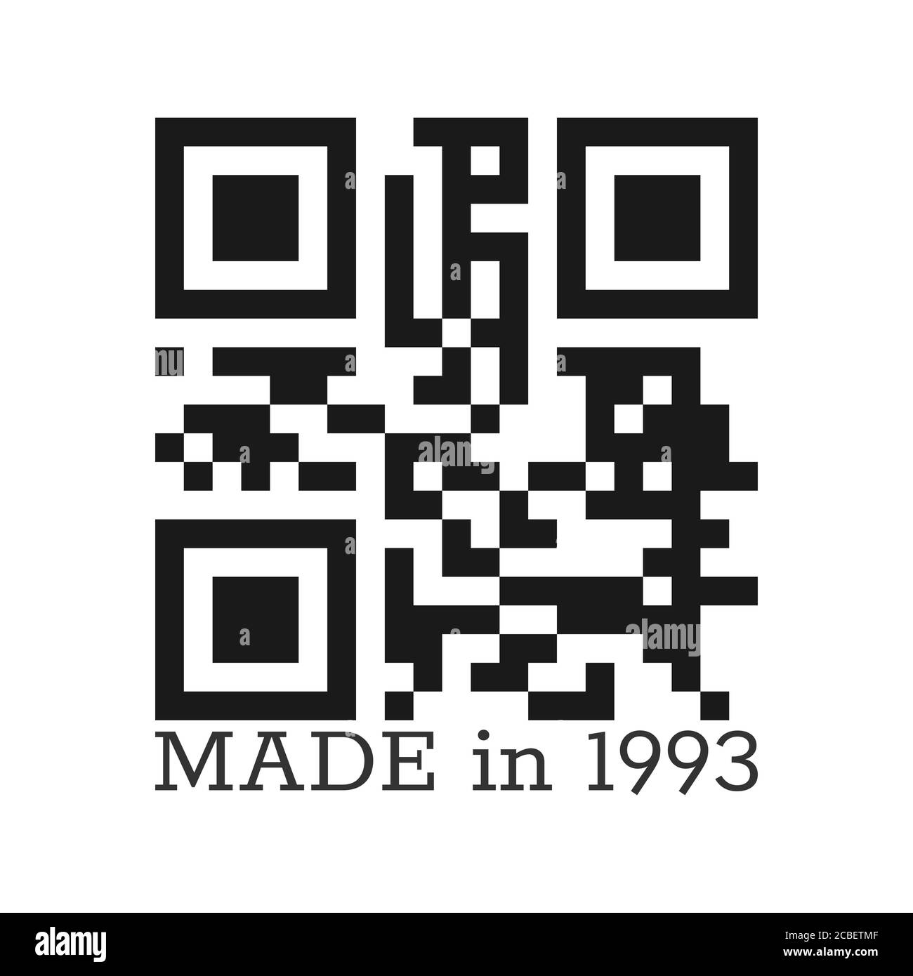 Fabriqué en 1993. Texte stylisé vectoriel avec un code QR réel. Illustration vectorielle pour les vêtements, les textiles et les salutations isolée sur un fond blanc. Illustration de Vecteur