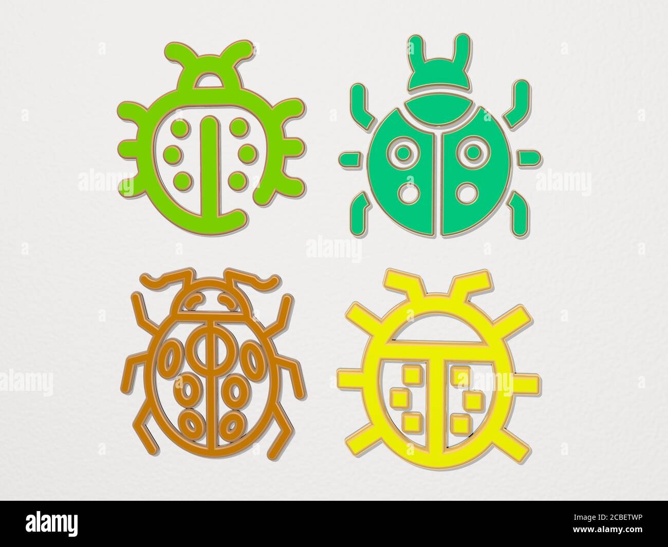Jeu d'icônes Ladybug 4 - illustration 3D pour l'arrière-plan et coléoptère Banque D'Images