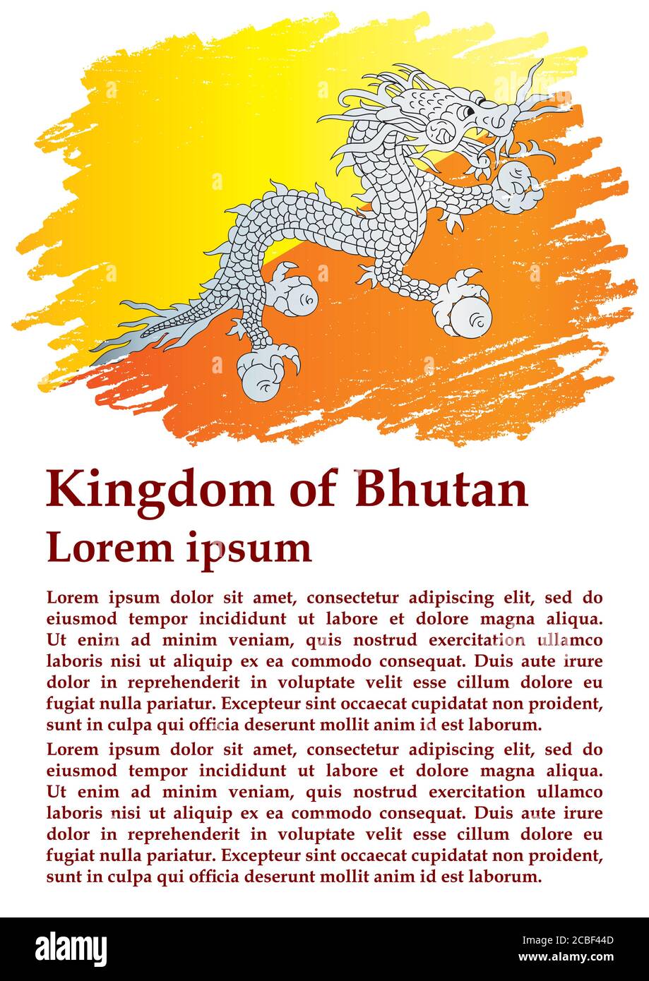 Drapeau du Bhoutan, Royaume du Bhoutan. Modèle pour la conception des prix, un document officiel avec le drapeau du Bhoutan. Illustration de Vecteur