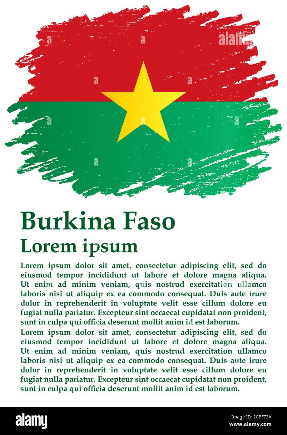 Drapeau du Burkina Faso, pays du Burkina Faso en Afrique de l'Ouest. Modèle pour la conception de prix, un document officiel avec le drapeau du Burkina Faso. Illustration de Vecteur