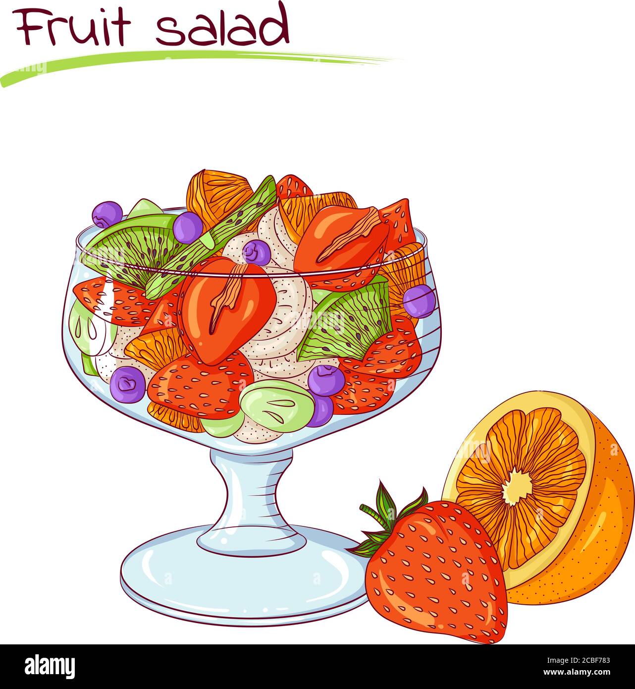 Illustration vectorielle de salade de fruits isolée sur fond blanc. Icône nourriture. Conception pour livre de cuisine, affaires de restaurant. Série de plats, boissons et ingrédients pour la cuisine. Illustration de Vecteur