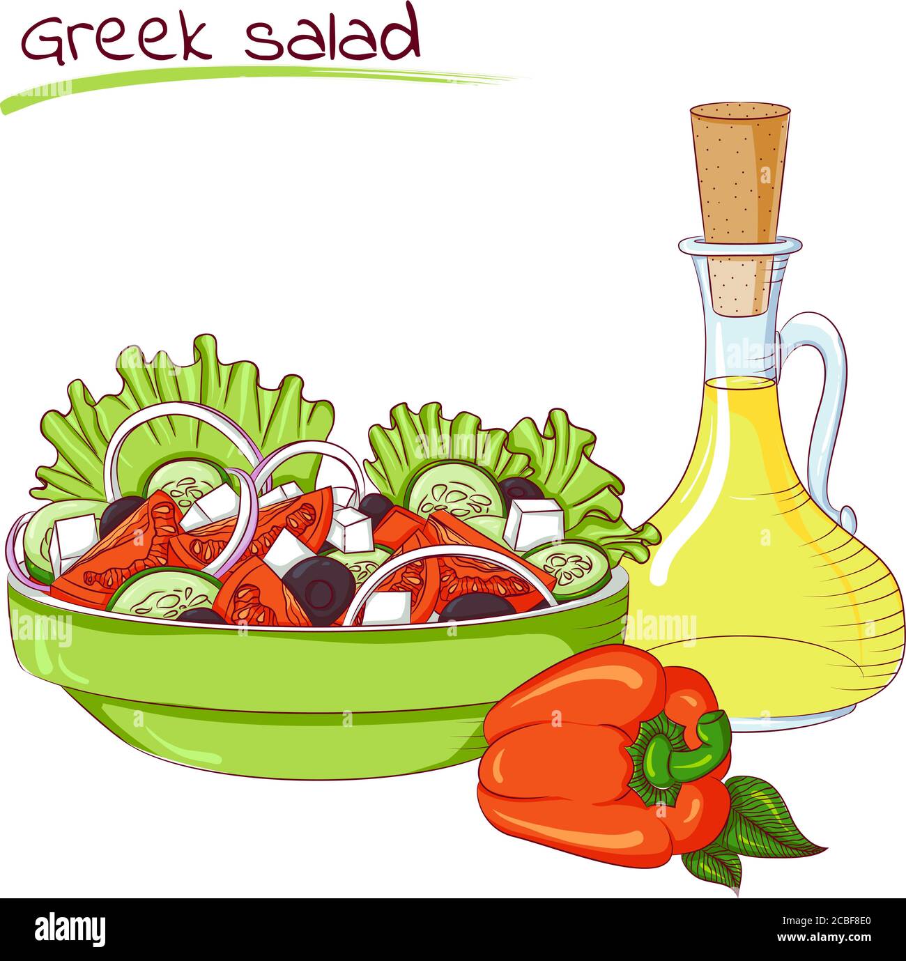 Illustration vectorielle de salade grecque isolée sur fond blanc. Icône nourriture. Conception pour livre de cuisine, affaires de restaurant. Série de plats, boissons et ingrédients pour la cuisine. Illustration de Vecteur