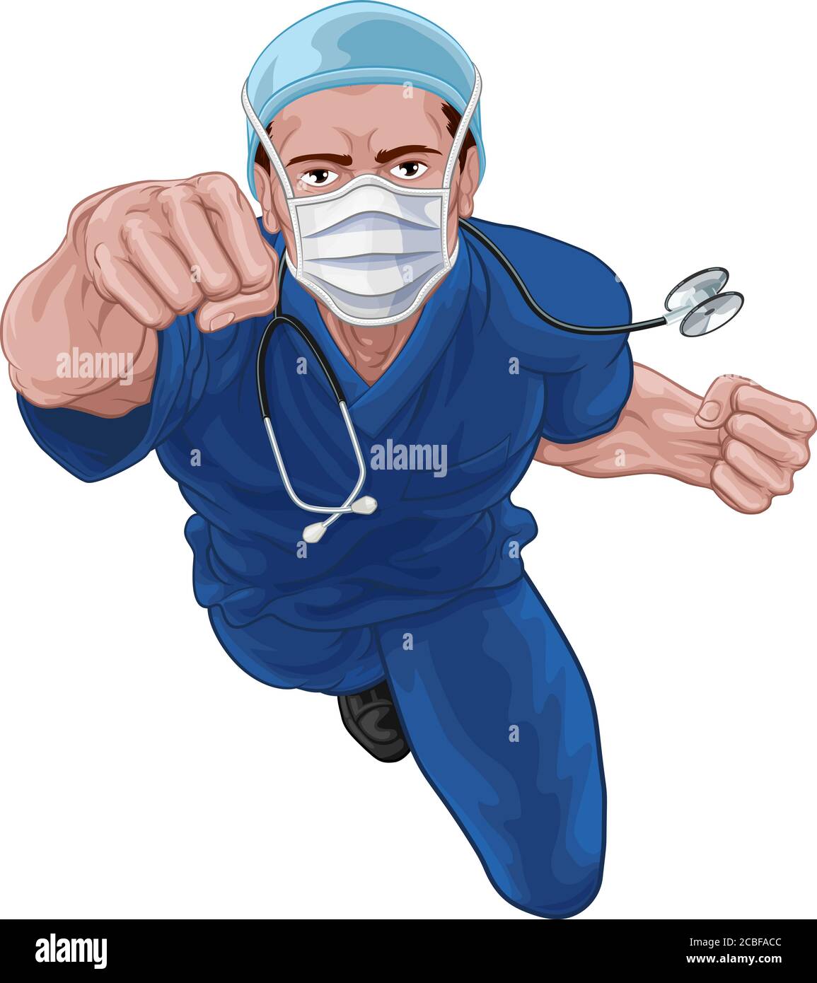 Infirmière super-héros docteur dans les gommages Flying Super Hero Illustration de Vecteur