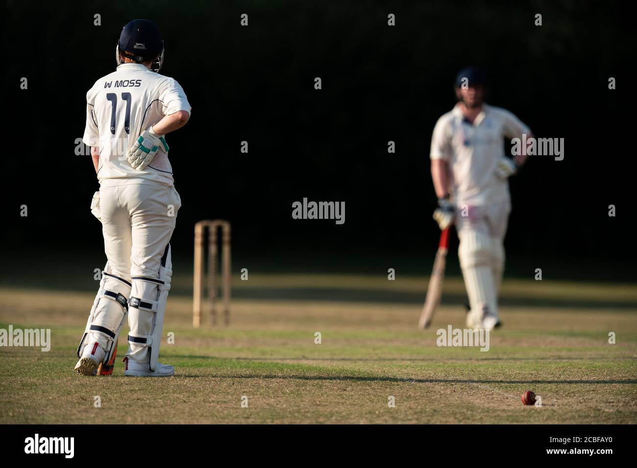 Batteur en attente de la reprise de la partie. Banque D'Images