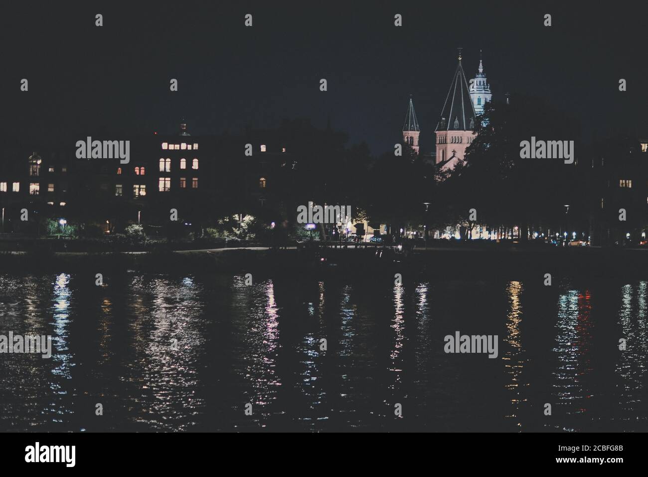 Vue sur la cathédrale de Mayence la nuit Banque D'Images