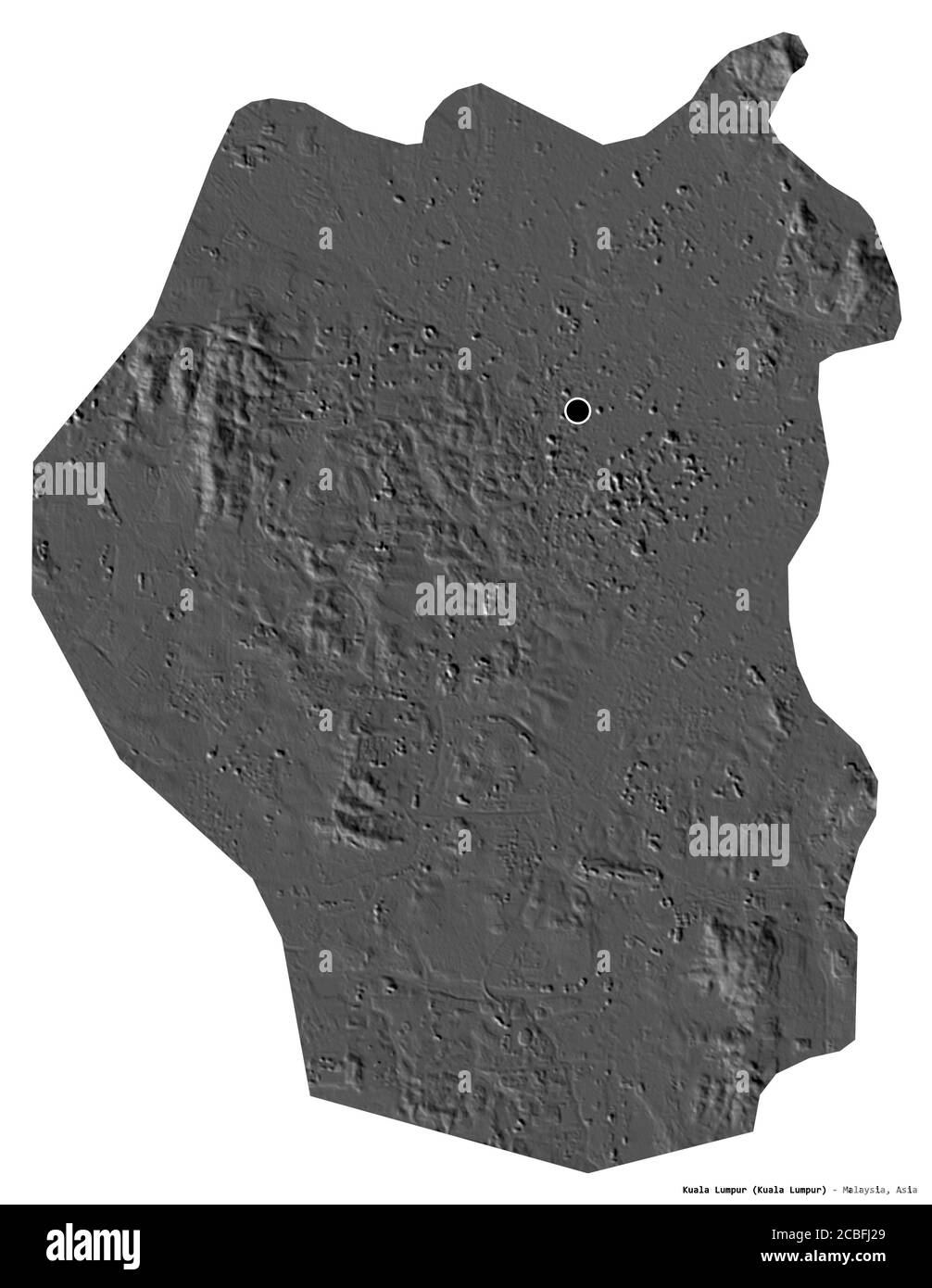 Forme de Kuala Lumpur, territoire fédéral de la Malaisie, avec sa capitale isolée sur fond blanc. Carte d'élévation à deux niveaux. Rendu 3D Banque D'Images