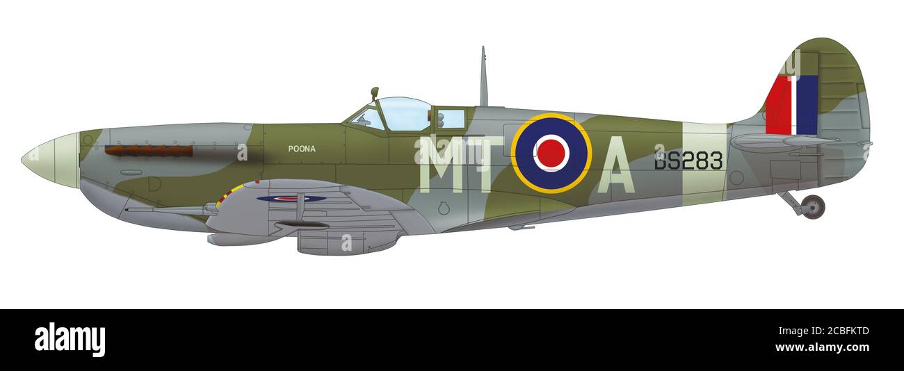 Supermarine Spitfire F Mk IXC (BS283, MT○A) piloté par Otto Smithk de la RAF de l'escadron n° 122 (Bombay), mars 1943 Banque D'Images