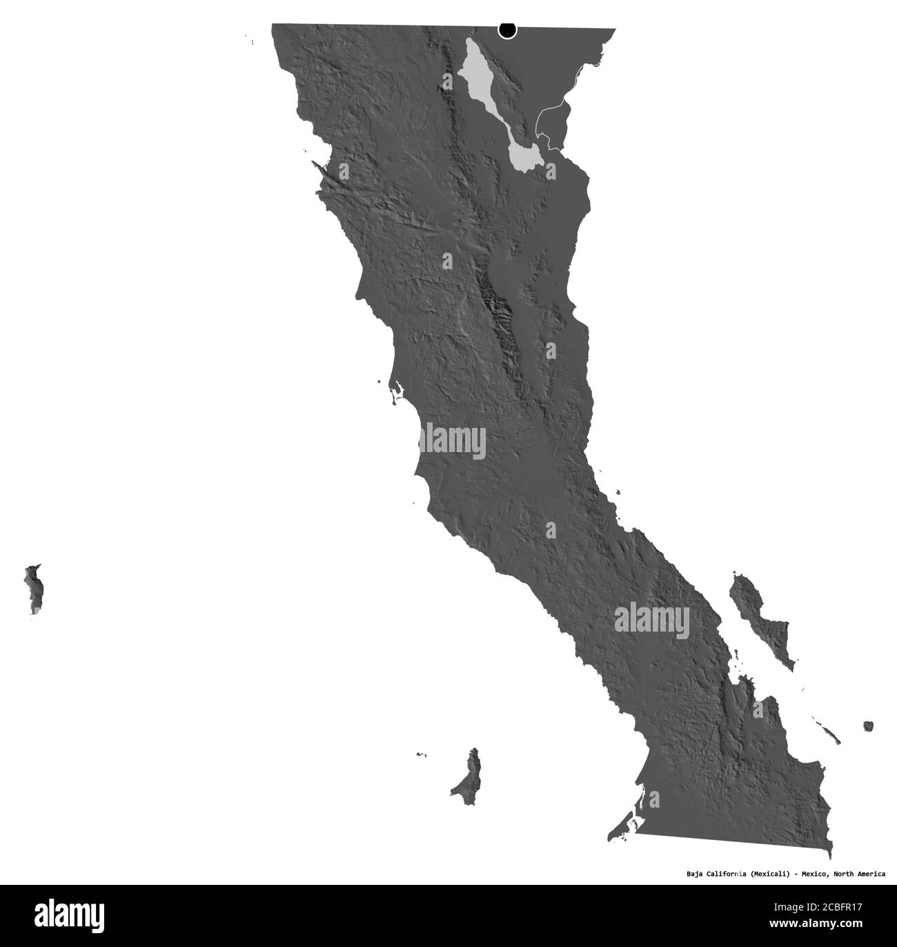 Forme de Baja California, état du Mexique, avec sa capitale isolée sur fond blanc. Carte d'élévation à deux niveaux. Rendu 3D Banque D'Images