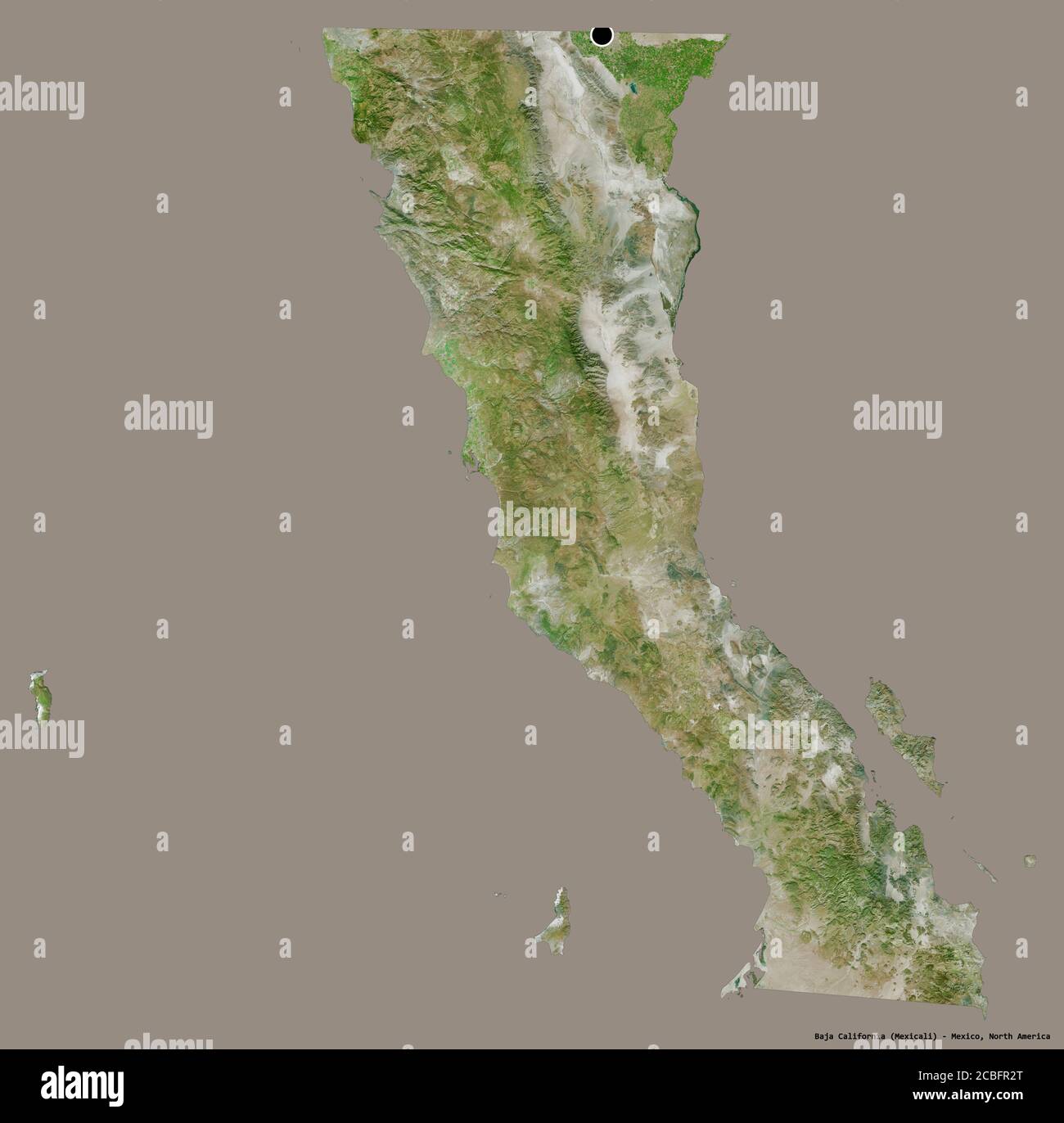 Forme de Baja California, État du Mexique, avec sa capitale isolée sur un fond de couleur unie. Imagerie satellite. Rendu 3D Banque D'Images