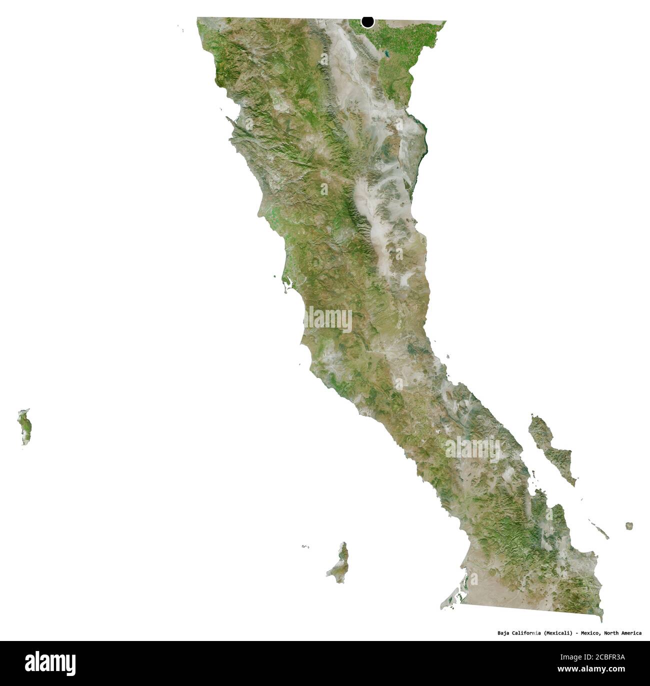 Forme de Baja California, état du Mexique, avec sa capitale isolée sur fond blanc. Imagerie satellite. Rendu 3D Banque D'Images
