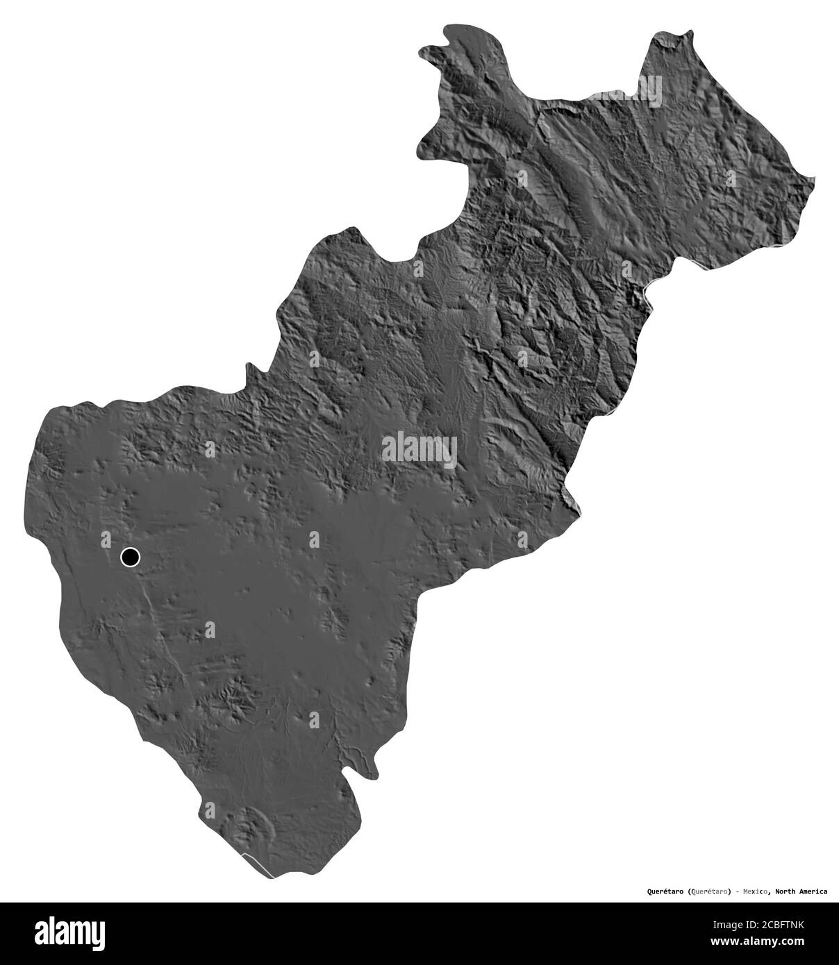 Forme de Querétaro, état du Mexique, avec sa capitale isolée sur fond blanc. Carte d'élévation à deux niveaux. Rendu 3D Banque D'Images