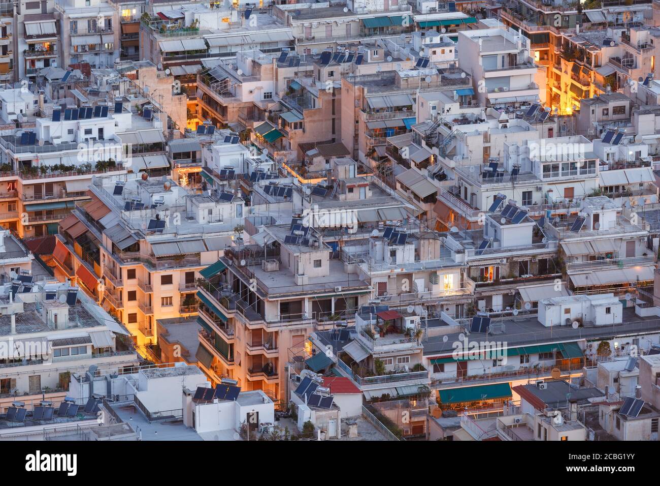 Athènes, Grèce - Février 1, 2019 : zone résidentielle du centre d'Athènes comme vu de la colline du Lycabette. Banque D'Images