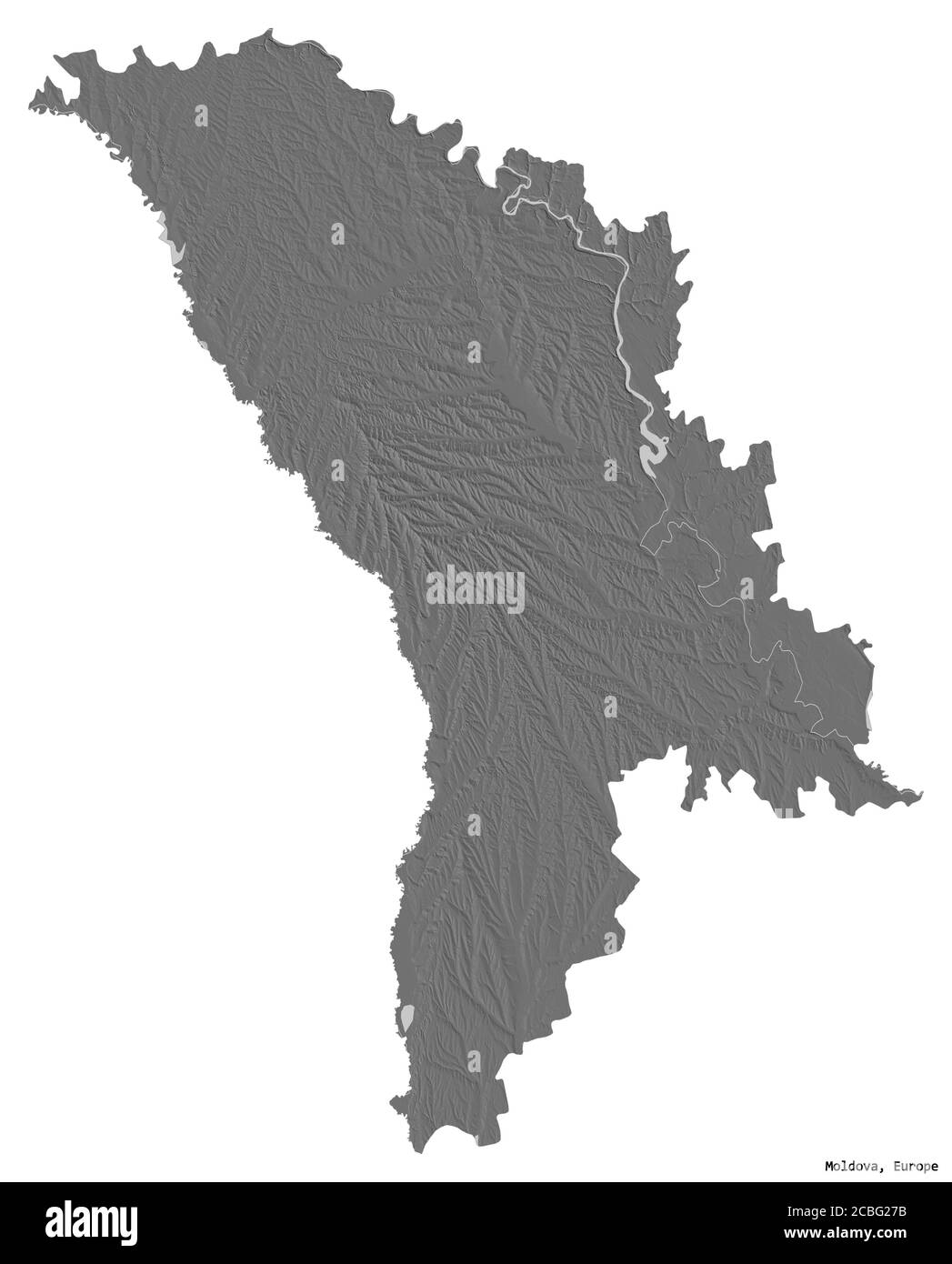 Forme de la Moldavie avec sa capitale isolée sur fond blanc. Carte d'élévation à deux niveaux. Rendu 3D Banque D'Images