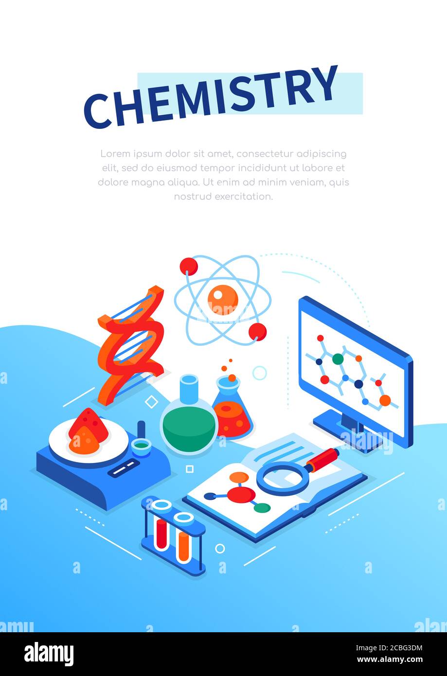 Concept de chimie - bannière web isométrique moderne et colorée Illustration de Vecteur