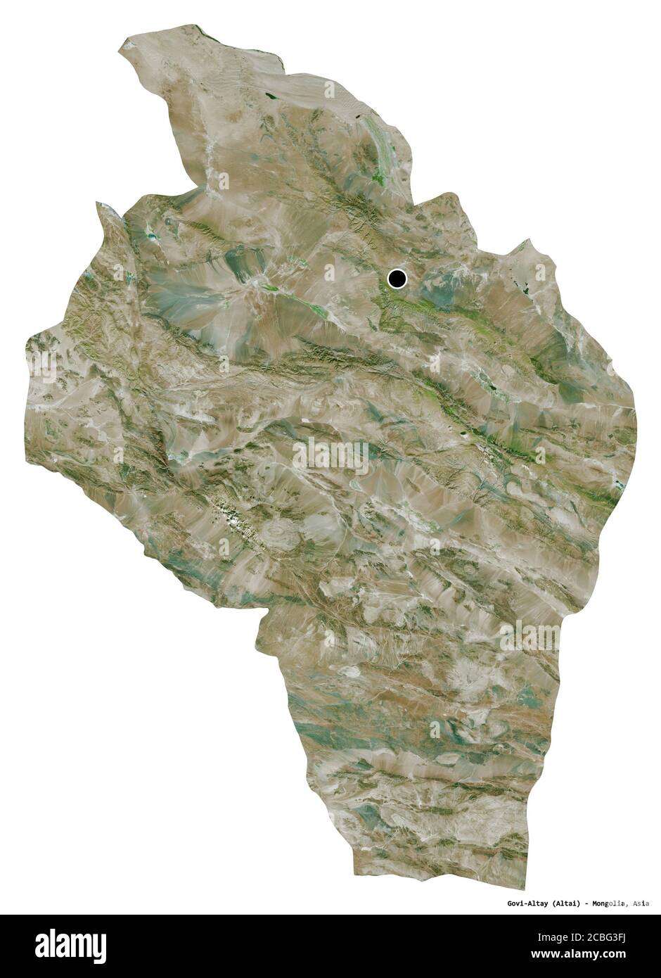 Forme de Govi-Altay, province de Mongolie, avec sa capitale isolée sur fond blanc. Imagerie satellite. Rendu 3D Banque D'Images