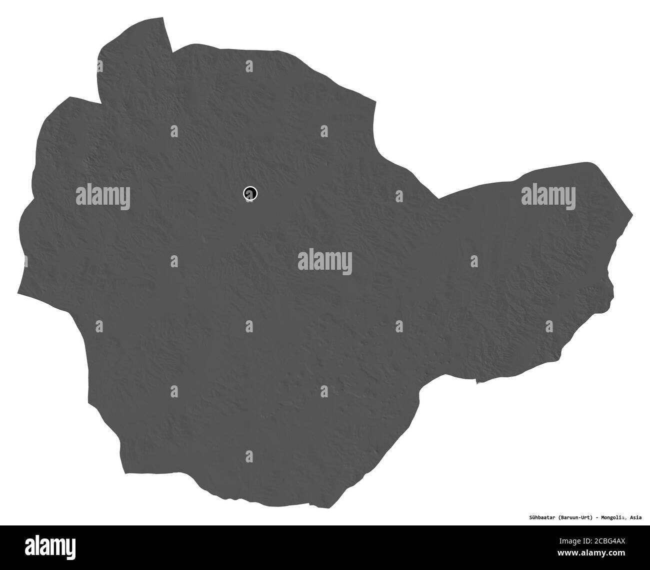 Forme de Sühbaatar, province de Mongolie, avec sa capitale isolée sur fond blanc. Carte d'élévation à deux niveaux. Rendu 3D Banque D'Images