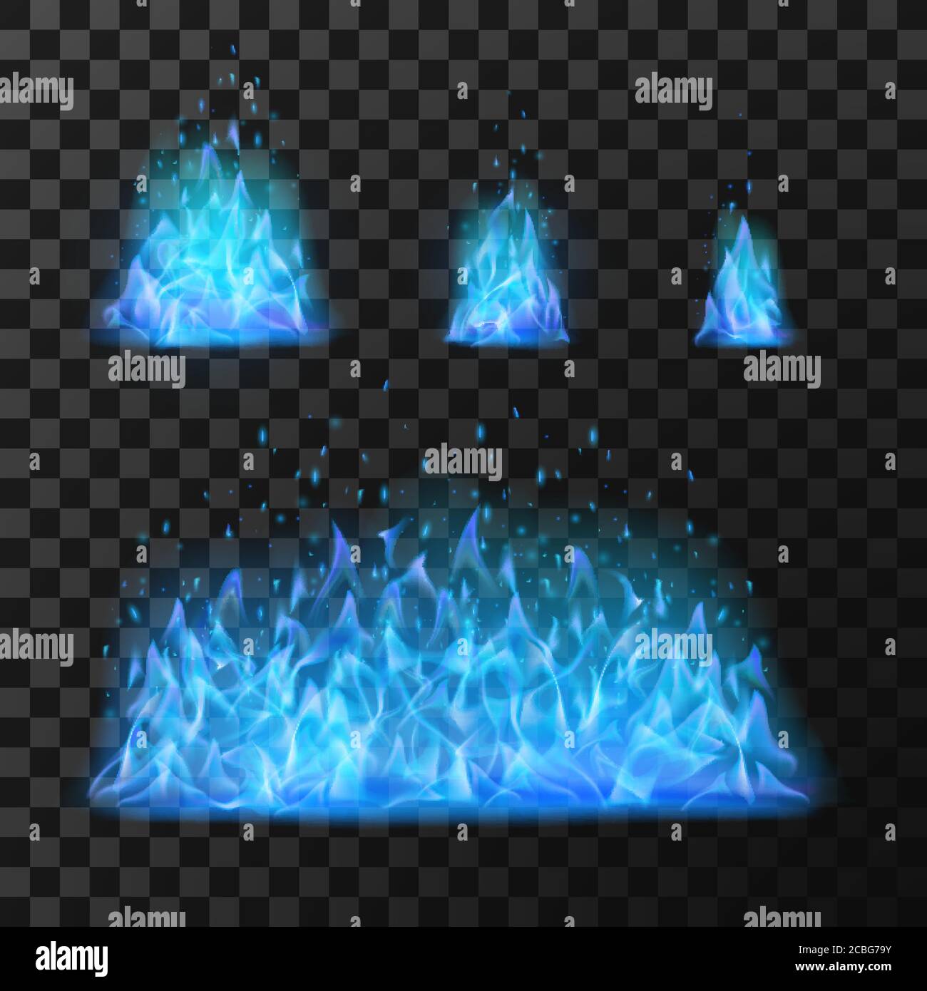 Flammes bleues. Lumière brûlante, danger et puissance Illustration de Vecteur