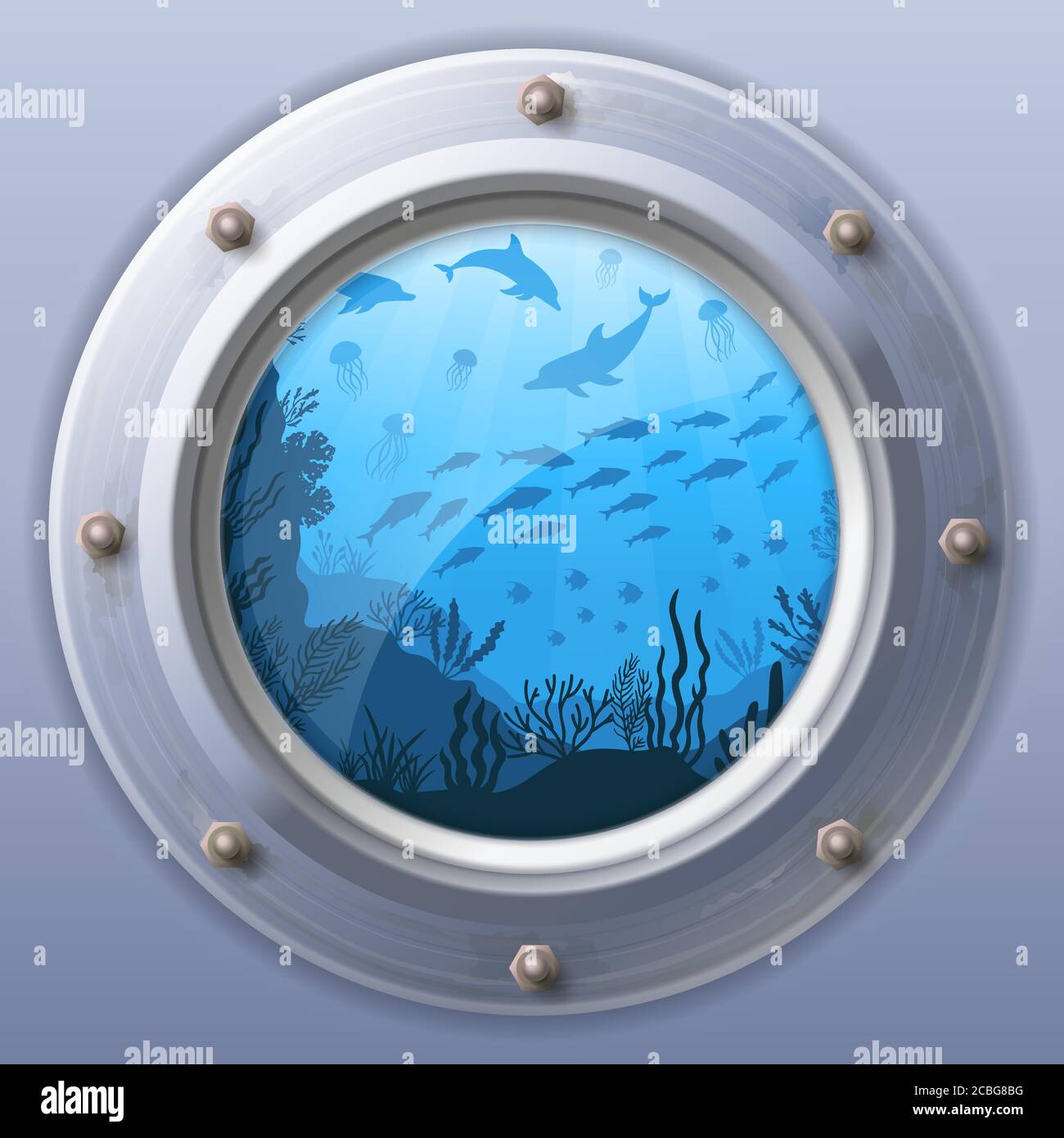 Vue sous-marine. Hublot autour de l'eau Illustration de Vecteur