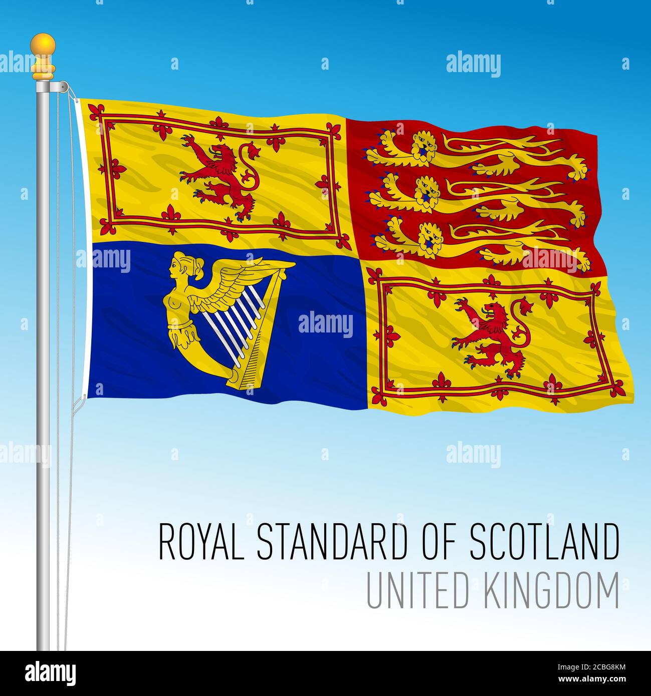 Drapeau royal standard en Écosse, bannière des armoiries de la Reine uniquement en Écosse, Royaume-Uni, illustration vectorielle Illustration de Vecteur