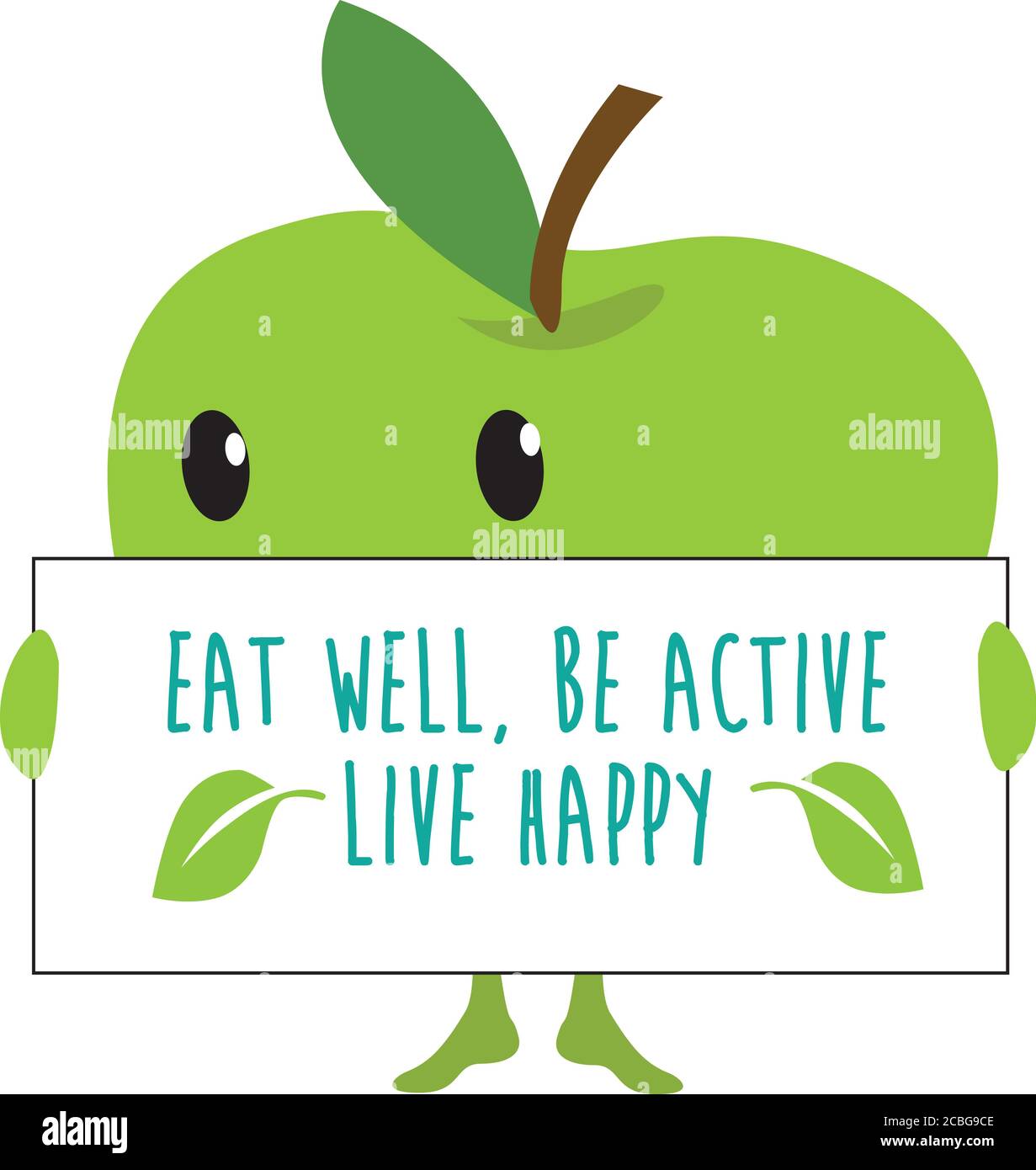 kawaii fruit dessin animé pomme de fruit pour le web, internet ou l'utilisation d'affiche comme modèles avec le manger bien, être actif, message heureux en direct Banque D'Images