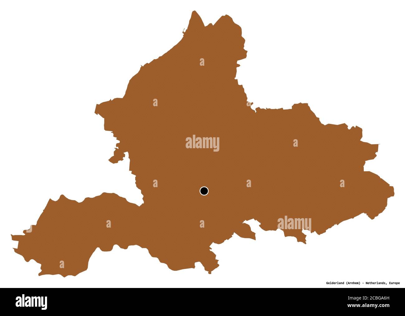 Forme de la Gelderland, province des pays-Bas, avec sa capitale isolée sur fond blanc. Composition des textures répétées. Rendu 3D Banque D'Images