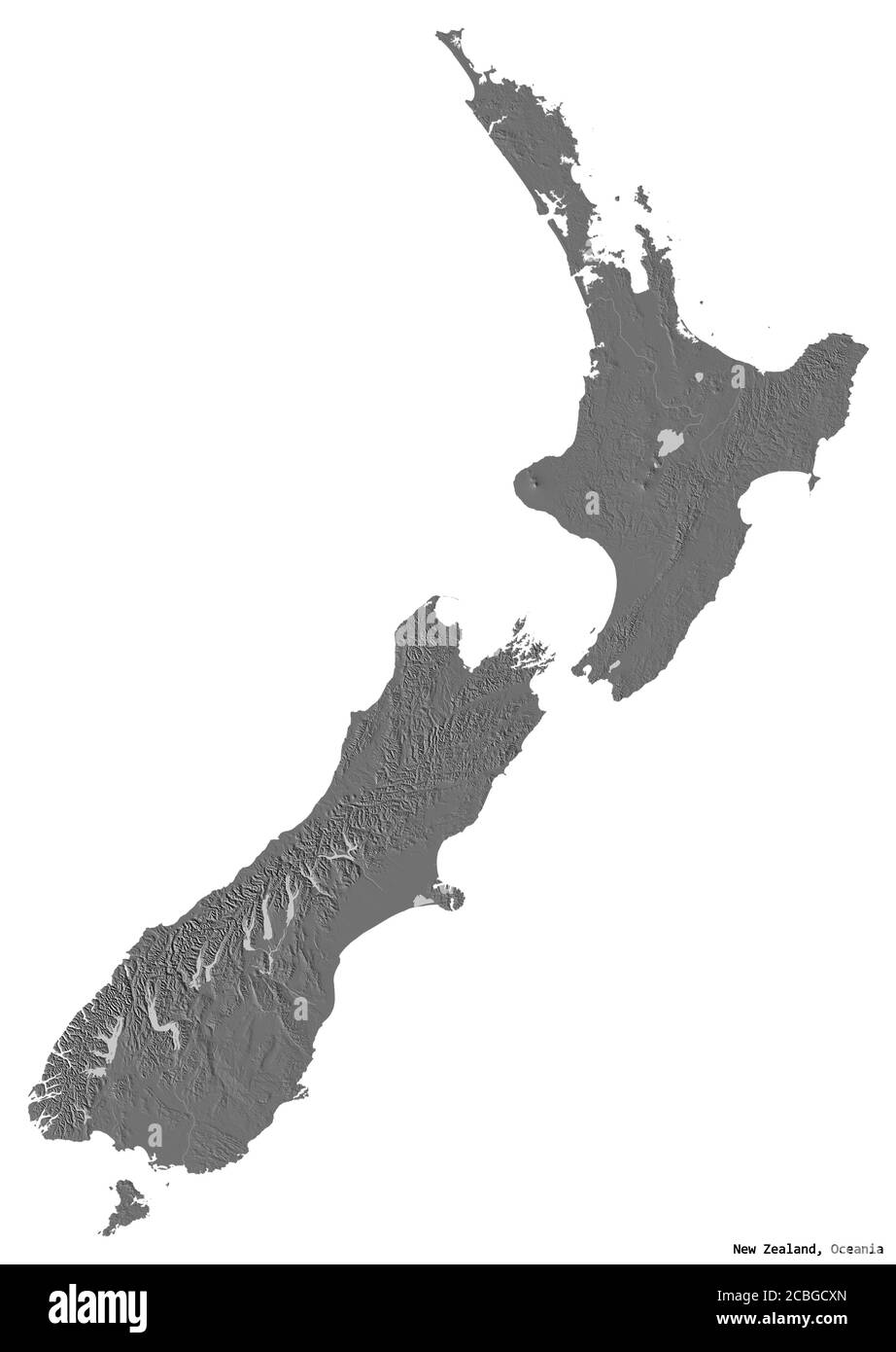 Forme de la Nouvelle-Zélande avec sa capitale isolée sur fond blanc. Carte d'élévation à deux niveaux. Rendu 3D Banque D'Images