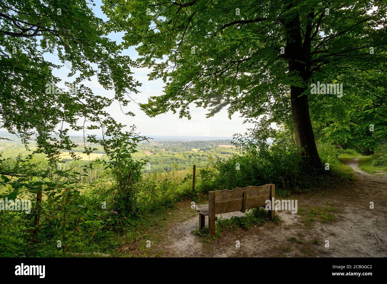 Un point de vue sur North Downs Way près de Woldingham à Surrey, Royaume-Uni. Le North Downs fait partie de la région de Surrey Hills d'une beauté naturelle exceptionnelle. Banque D'Images
