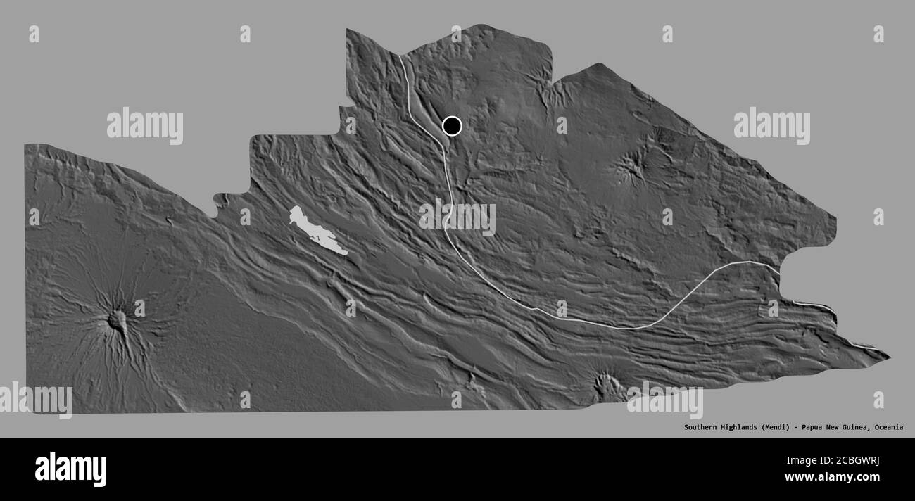 Forme des Highlands du Sud, province de Papouasie-Nouvelle-Guinée, avec sa capitale isolée sur un fond de couleur unie. Carte d'élévation à deux niveaux. Rendu 3D Banque D'Images