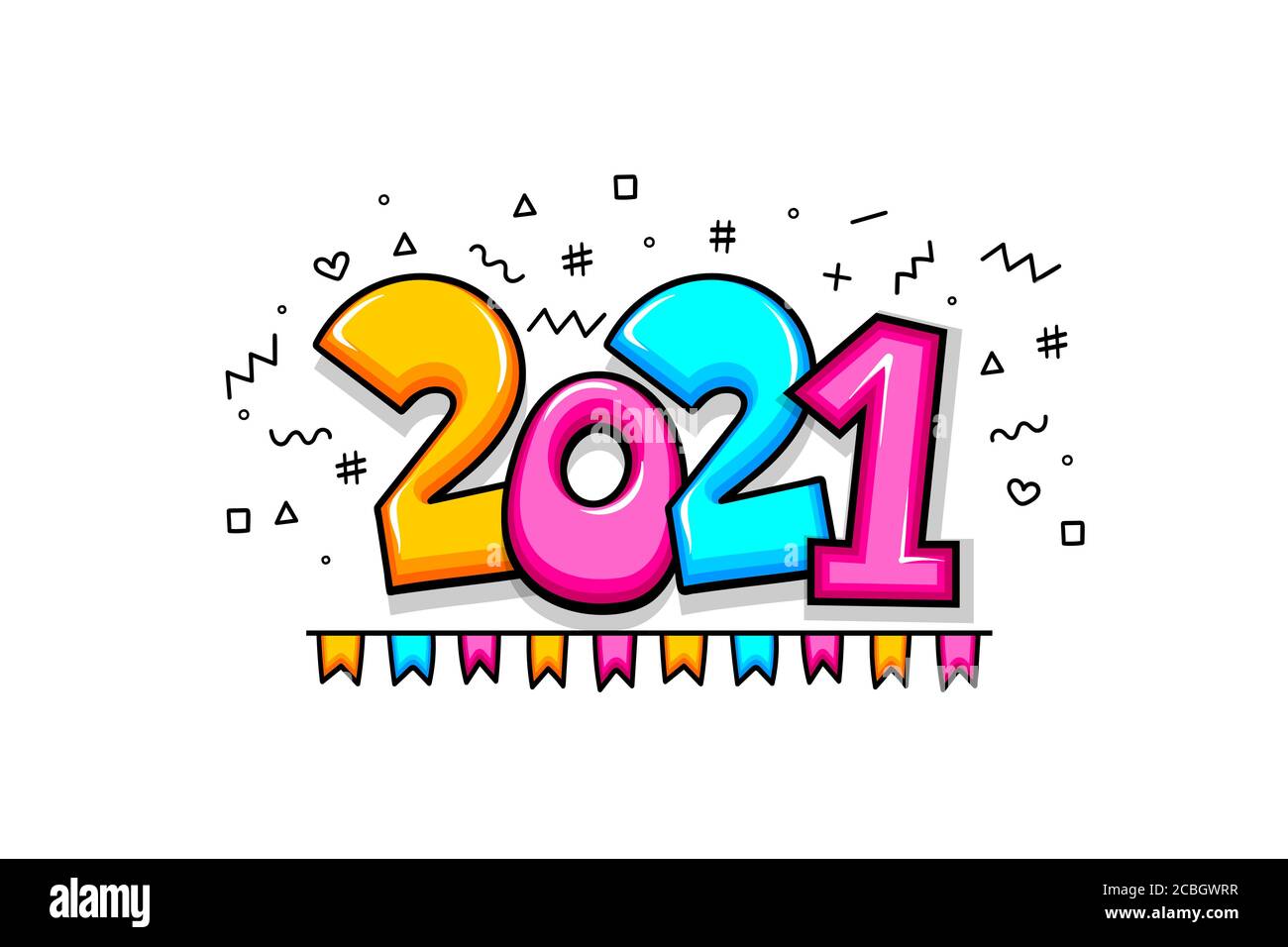 2021 dessin de la nouvelle année numéro esquisse style doodle. Illustration de Vecteur