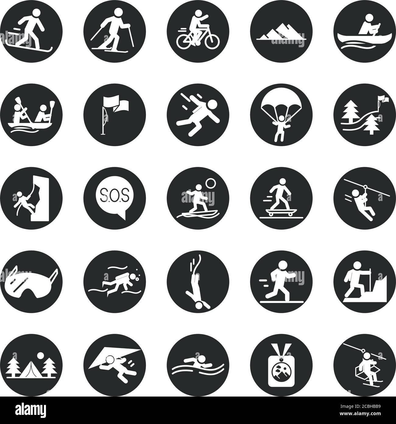 sport extrême mode de vie actif snowboard ski motocross plongée natation plongée libre les icônes bloc et plat définissent l'illustration vectorielle Illustration de Vecteur