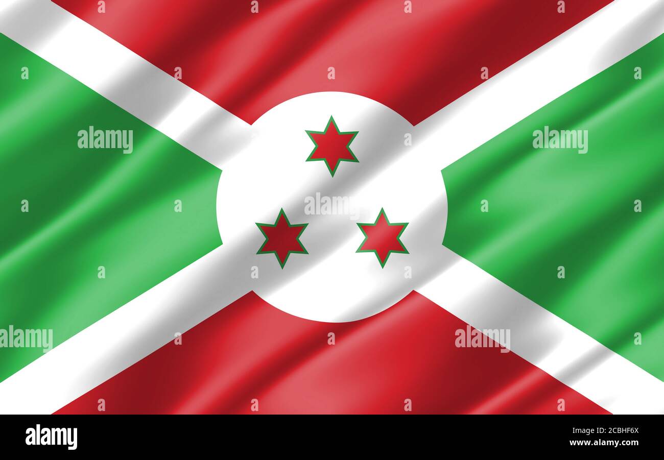 Motif drapeau ondulé en soie du Burundi. Illustration 3D de drapeau burundais ondulé. Le drapeau du Burundi est un symbole de liberté, de patriotisme et d'indépendance Banque D'Images