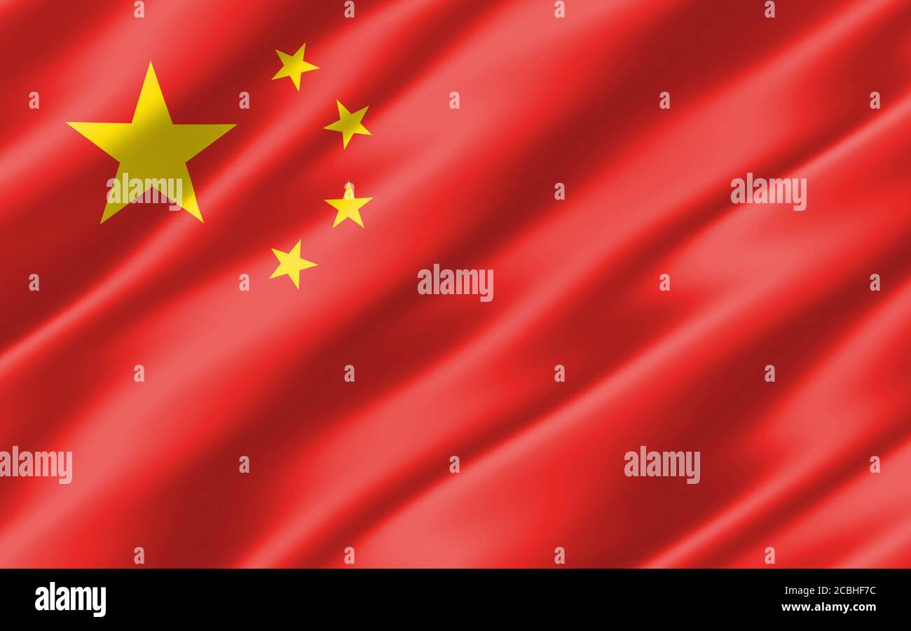 Motif drapeau ondulé en soie de Chine. Illustration 3D avec drapeau chinois ondulé. Le drapeau rippé de la Chine est un symbole de liberté, de patriotisme et d'indépendance. Banque D'Images