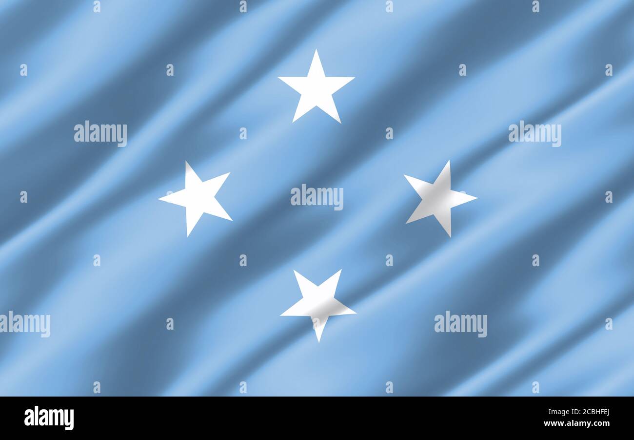 Motif drapeau ondulé en soie de Micronésie. Illustration 3D de l'indicateur micronésien ondulé. Le drapeau de la Micronésie rippé est un symbole de liberté, de patriotisme et d'intérieur Banque D'Images