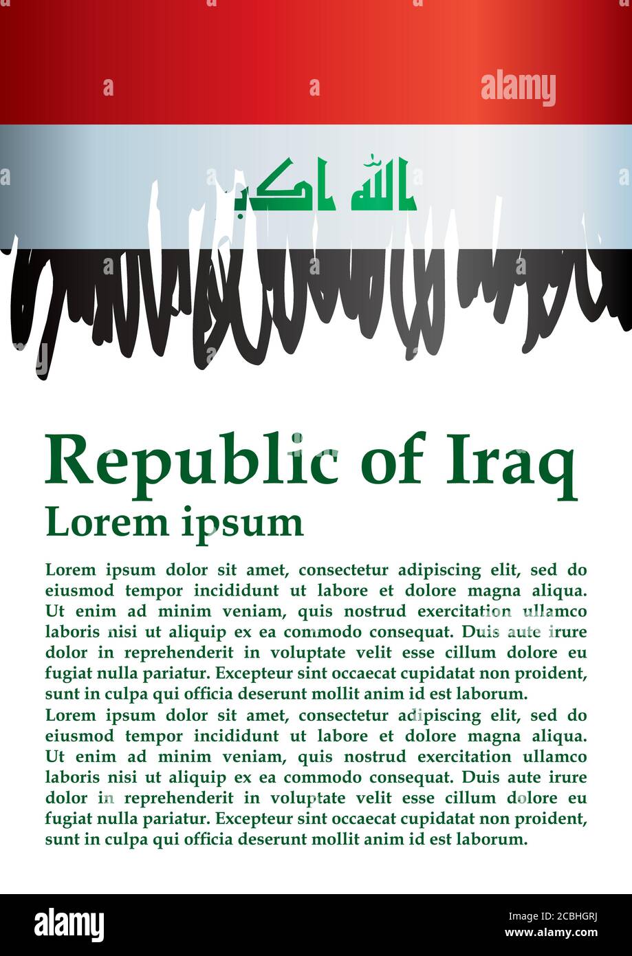 Drapeau de l'Iraq, République d'Iraq. Modèle pour la conception de prix, un document officiel avec le drapeau de l'Irak. Illustration vectorielle colorée et lumineuse. Illustration de Vecteur