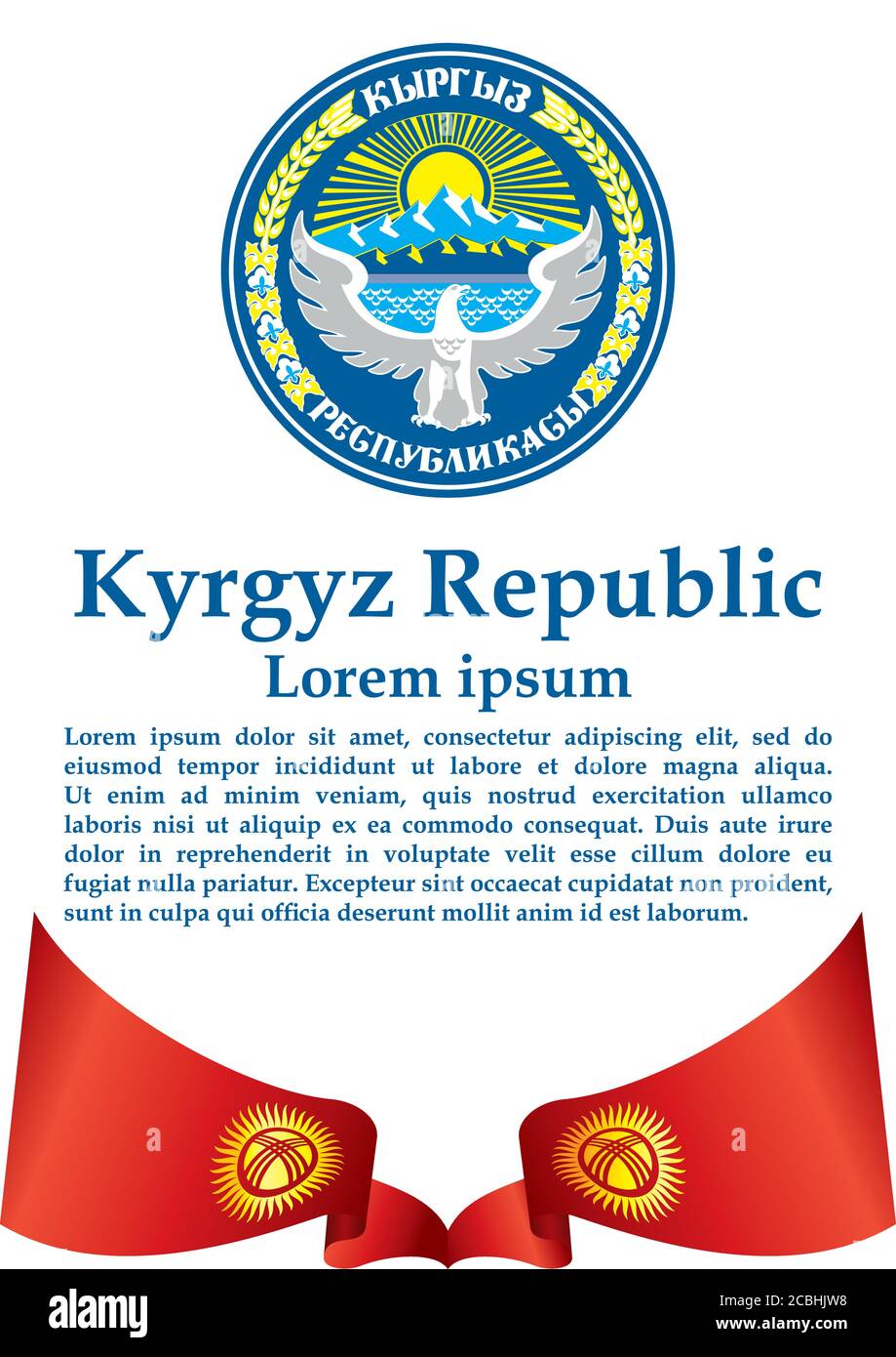 Drapeau du Kirghizistan, République kirghize. Modèle pour la conception des prix, un document officiel avec le drapeau du Kirghizistan. Illustration vectorielle colorée et lumineuse Illustration de Vecteur