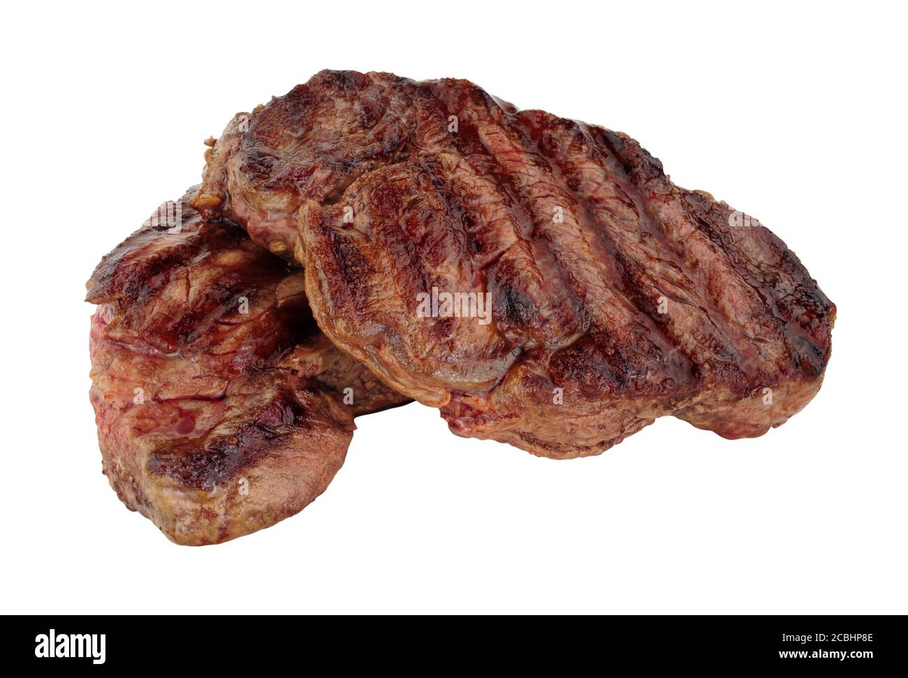 Steaks de bœuf au filet juteux grillé isolés sur fond blanc Banque D'Images