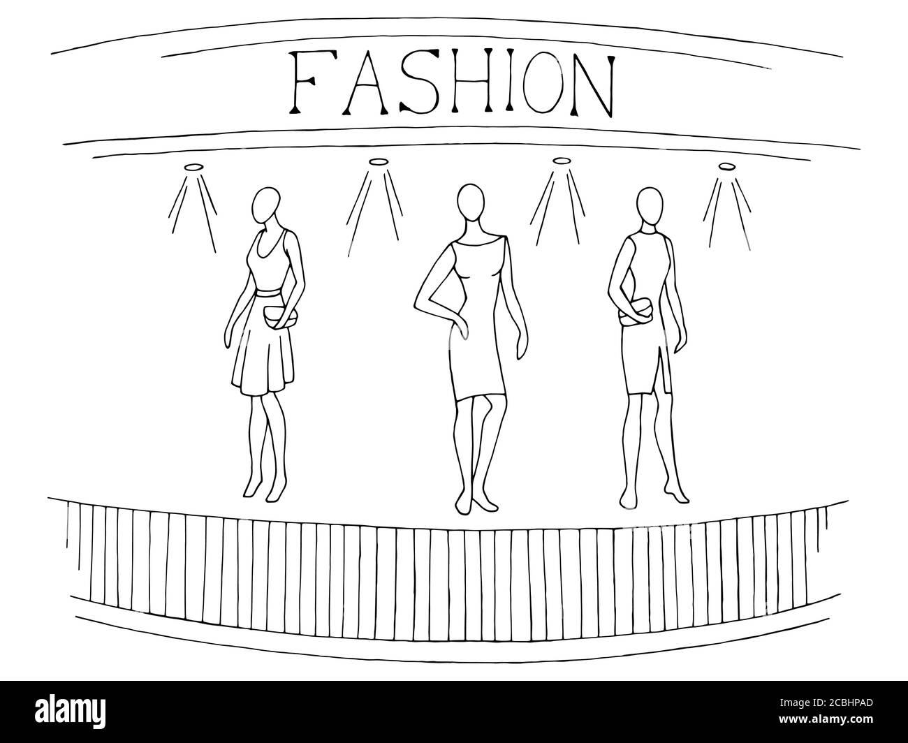 Boutique de mode magasin de vêtements extérieur graphique noir blanc boutique croquis vecteur d'illustration Illustration de Vecteur