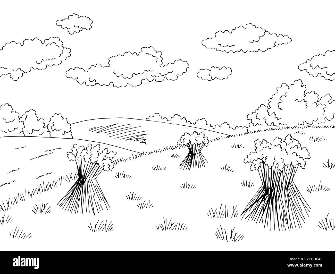 Field Hill graphique noir blanc paysage illustration vecteur Illustration de Vecteur