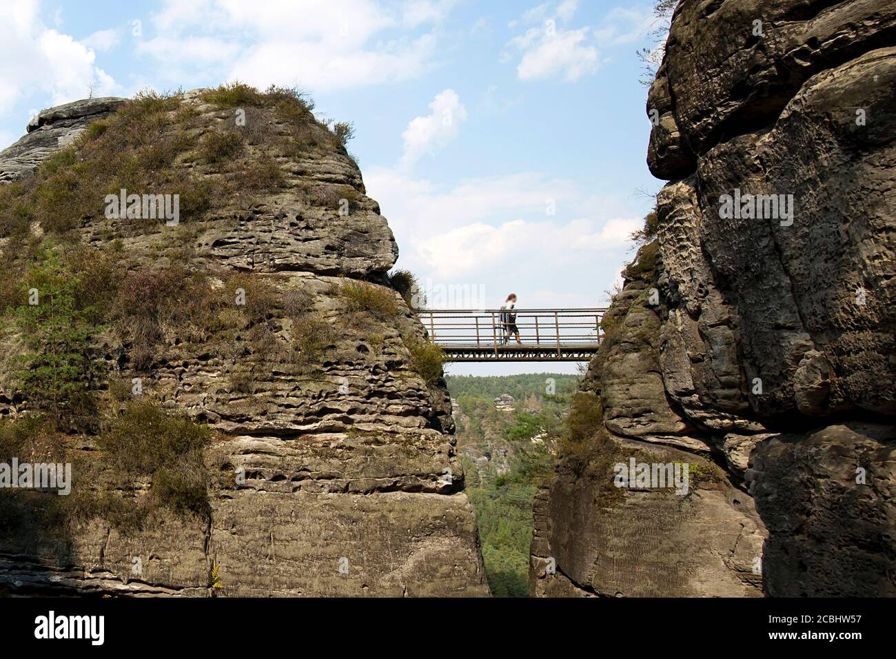 Passerelle dans les montagnes en Suisse saxonne - Allemagne Banque D'Images