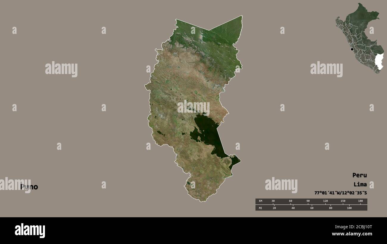 Forme de Puno, région du Pérou, avec sa capitale isolée sur fond solide ...