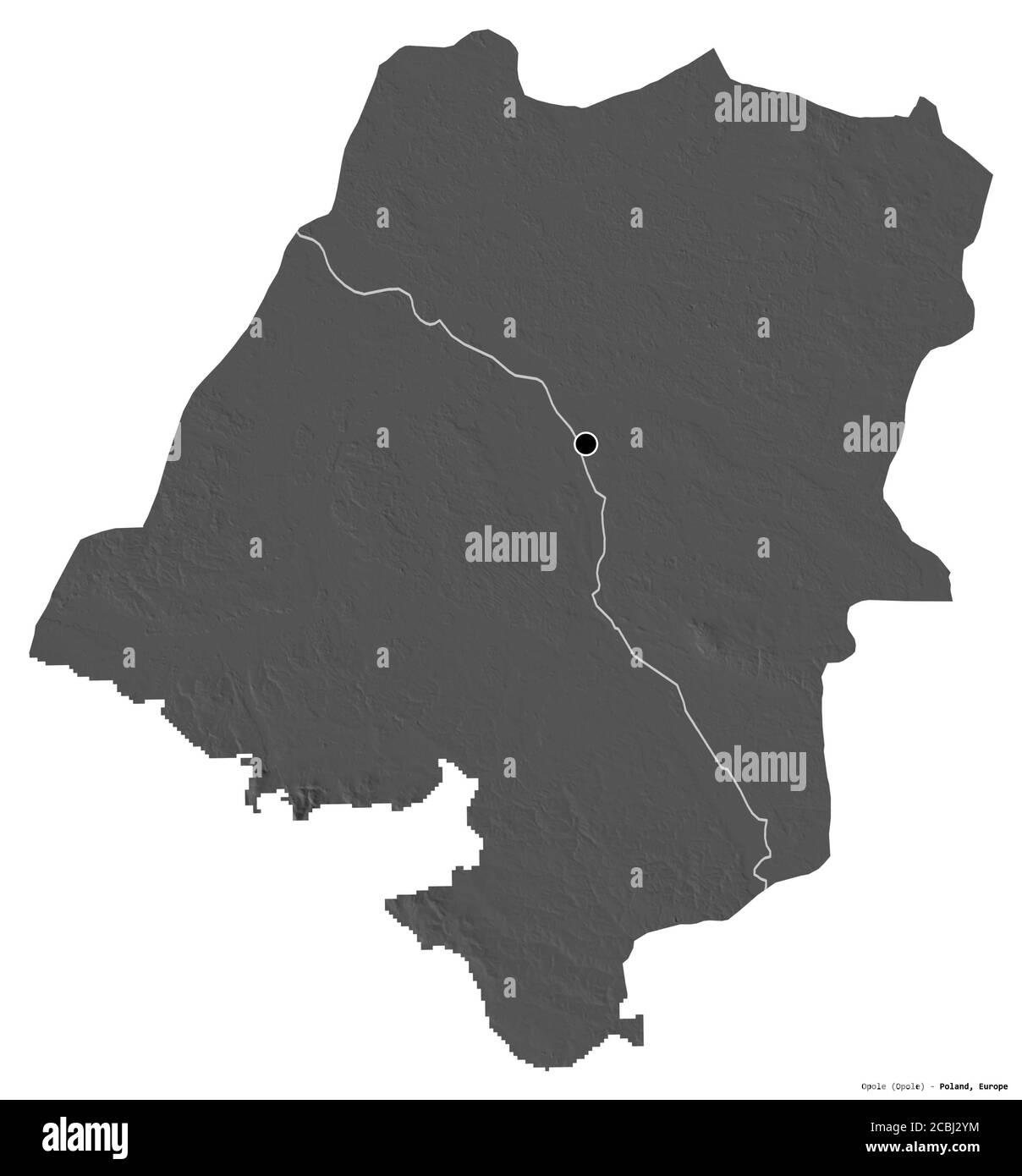 Forme d'Opole, voïvodeship de Pologne, avec sa capitale isolée sur fond blanc. Carte d'élévation à deux niveaux. Rendu 3D Banque D'Images