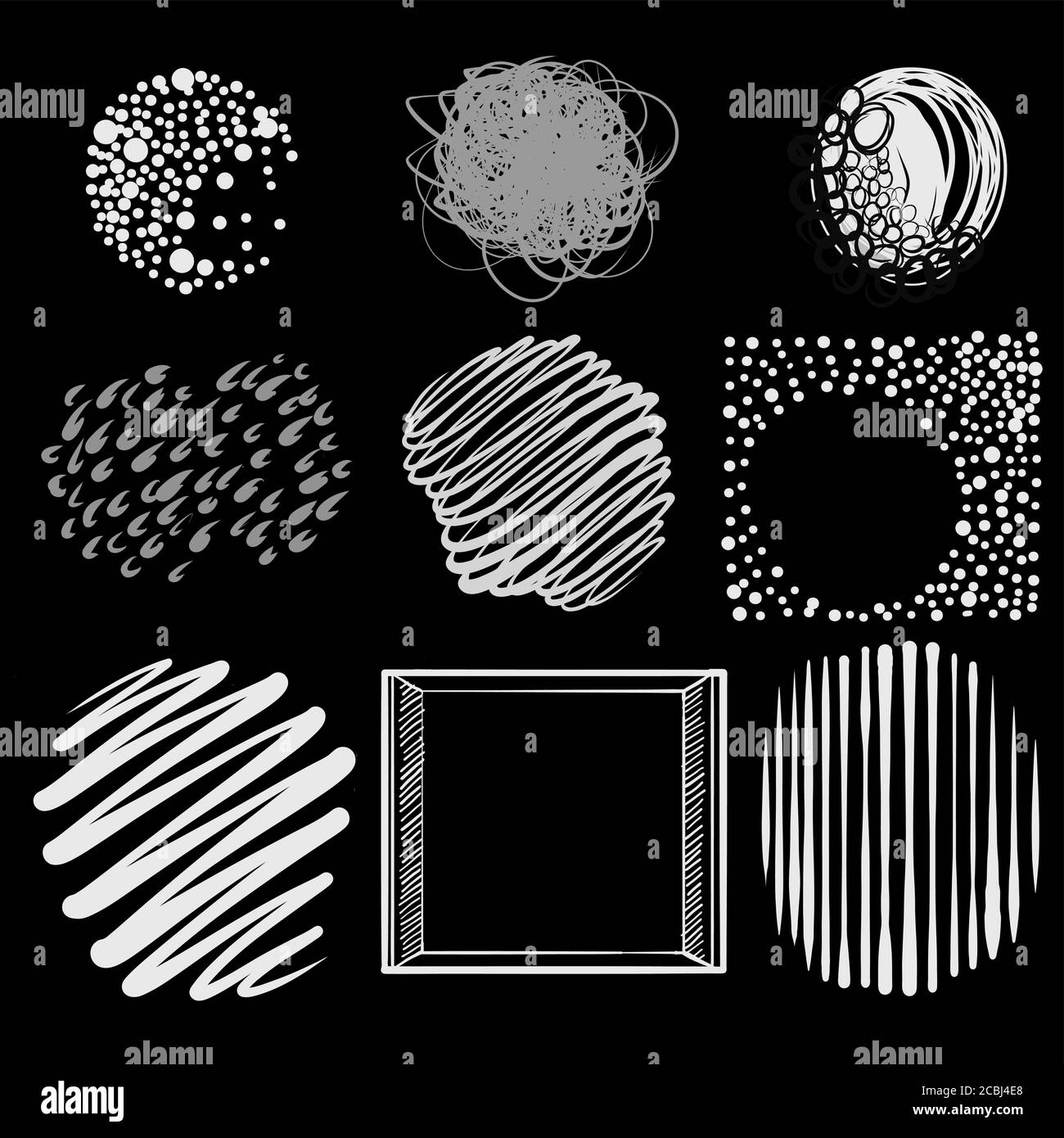 lignes abstraites et points sur la composition noire. Illustration à la main noire et blanche. Icône pour l'impression et l'étiquetage. Illustration de Vecteur