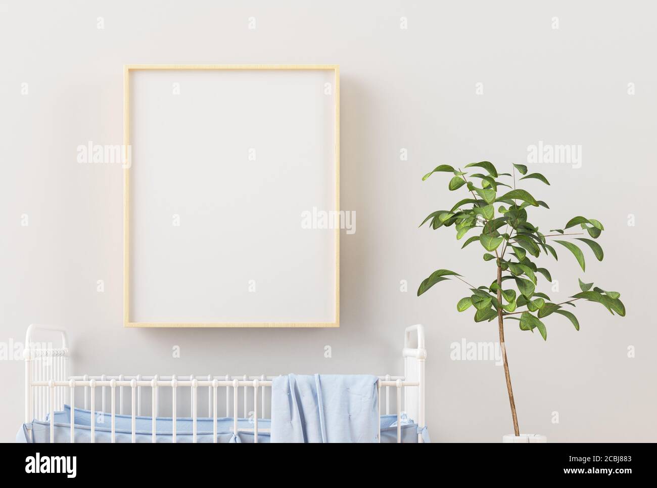 Chambre d'enfant avec un cadre vertical en bois affiche rendu 3d Banque D'Images