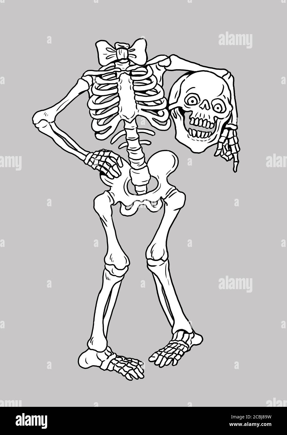 Squelette humain drôle. Dessin Halloween. Modèle de coloriage. Banque D'Images