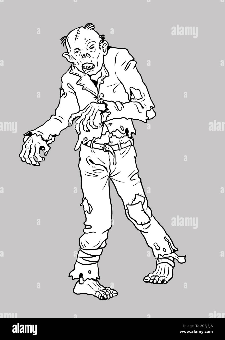 Dessin Halloween -comic zombie. Modèle de coloriage. Revenus inmorts. Banque D'Images